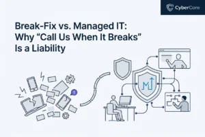 Professional header image for informative article: Break-Fix vs. Managed IT: Why 'Call Us When It Breaks' Is...