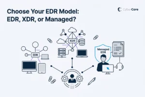 Professional header image for informative article: EDR vs. XDR vs. Managed EDR: Which Model Fits a Small Bus...
